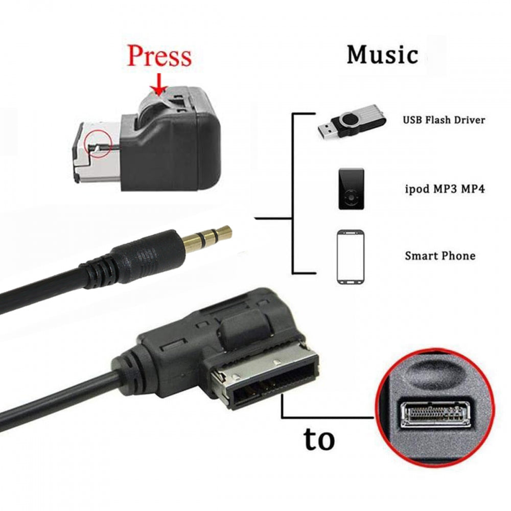 AMI MDI to 3.5mm Audio AUX Male Music Cable Compatible with Benz 2008-2016 Music Interface 1.3m