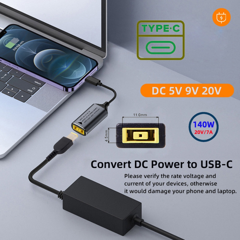 Rectangle Jack Thinkpad X1 Input to USB-C Type-C Power 140W Smart LED Display Charge Cable for Laptop Phone PD9V/5V/20V/7A