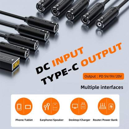 Rectangle Jack Thinkpad X1 Input to USB-C Type-C Power 140W Smart LED Display Charge Cable for Laptop Phone PD9V/5V/20V/7A