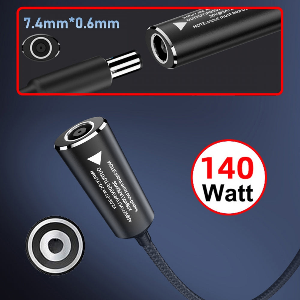 DC Jack 7.4x5.0mm Input to USB-C Type-C Power 140W Smart LED Display Charge Cable for Laptop Phone PD9V/5V/20V/7A