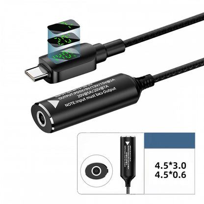 DC Jack 4.5x3.0mm Input to USB-C Type-C Power 140W Smart LED Display Charge Cable for Laptop Phone PD9V/5V/20V/7A