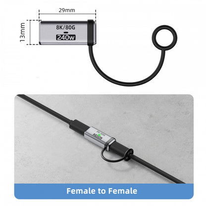 USB5.0 80Gbps Female to Female Extension Adapter with Lanyard Keychain 240W 16K 8K 5K Compatible with USB4.0 Thunderbolt3/4/5