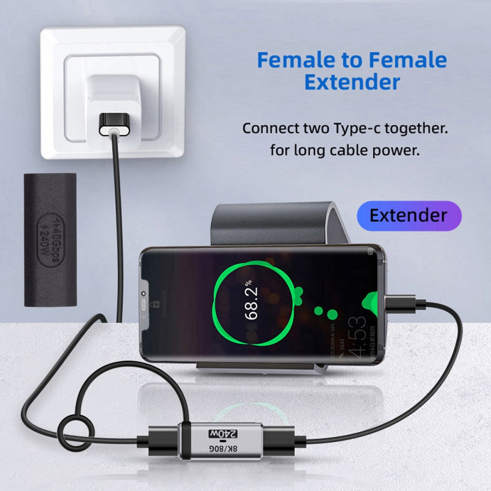 USB5.0 80Gbps Female to Female Extension Adapter with Lanyard Keychain 240W 16K 8K 5K Compatible with USB4.0 Thunderbolt3/4/5