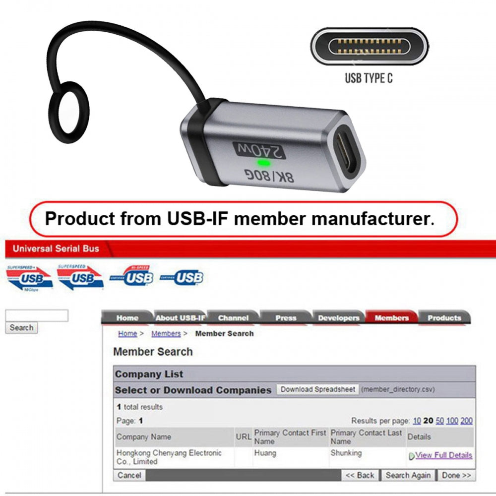 USB5.0 80Gbps Female to Female Extension Adapter with Lanyard Keychain 240W 16K 8K 5K Compatible with USB4.0 Thunderbolt3/4/5