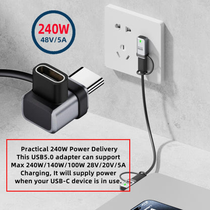 90 Degree USB5.0 80Gbps Male to Female Low Profile Down Up Angled Extension Adapter with Lanyard Keychain 240W 16K 8K 5K Compatible with USB4.0 Thunderbolt3/4/5