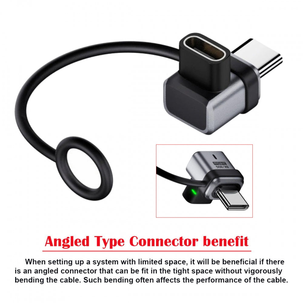 90 Degree USB5.0 80Gbps Male to Female Low Profile Down Up Angled Extension Adapter with Lanyard Keychain 240W 16K 8K 5K Compatible with USB4.0 Thunderbolt3/4/5