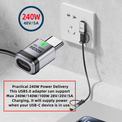90 Degree USB5.0 80Gbps Male to Female Straight Extension Adapter with Lanyard Keychain 240W 16K 8K 5K Compatible with USB4.0 Thunderbolt3/4/5