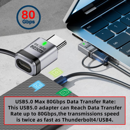 90 Degree USB5.0 80Gbps Male to Female Straight Extension Adapter with Lanyard Keychain 240W 16K 8K 5K Compatible with USB4.0 Thunderbolt3/4/5