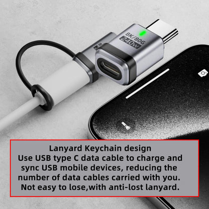 90 Degree USB5.0 80Gbps Male to Female Straight Extension Adapter with Lanyard Keychain 240W 16K 8K 5K Compatible with USB4.0 Thunderbolt3/4/5