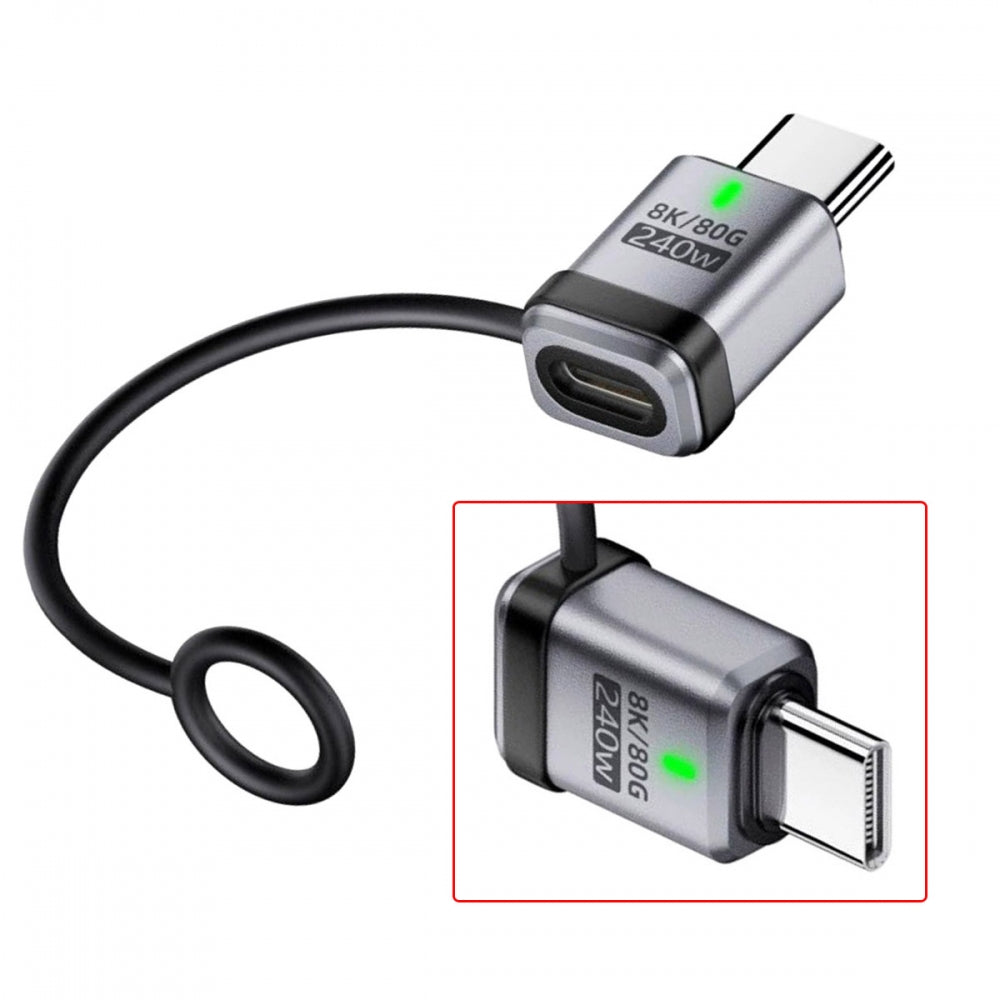90 Degree USB5.0 80Gbps Male to Female Straight Extension Adapter with Lanyard Keychain 240W 16K 8K 5K Compatible with USB4.0 Thunderbolt3/4/5