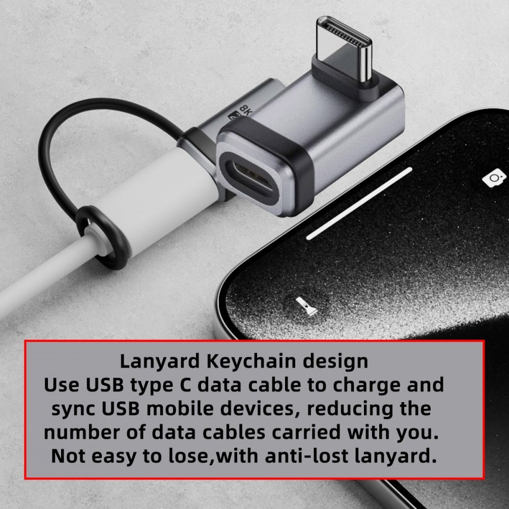 90 Degree USB5.0 80Gbps Male to Female Up Down Angled Extension Adapter with Lanyard Keychain 240W 16K 8K 5K Compatible with USB4.0 Thunderbolt3/4/5