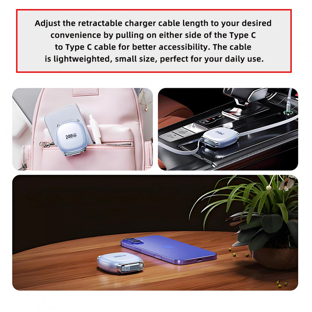 Retractable Stretch Coiled USB-C Cable 480Mbps 240W for Laptop Phone Tablet Type-C Male to Male Cable Power & Data