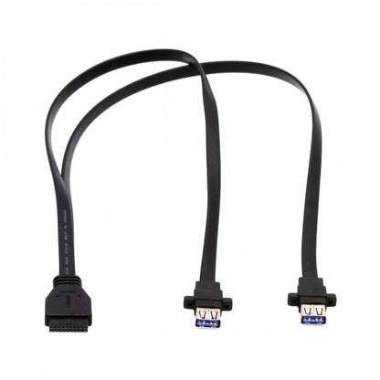 Ultra Flat Slim Dual Port USB 3.0 Female Type-A Panel Type to Motherboard 20Pin 19Pin Header Cable 50cm