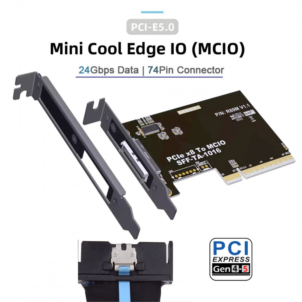 External MCIO 8i Mini Cool Edge IO SFF-TA-1016 to PCIE5.0 PCI-Express 8x VROC Adapter for Mainboard SSD Graphics Card