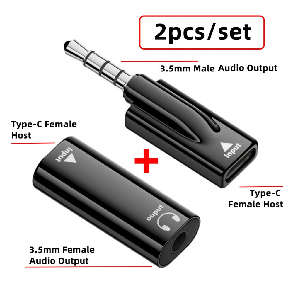2pcs/lot Type-C USB-C Female to 3.5mm Male & Female Audio AUX & MIC Sound Card 16bit 48kHz Adapter Compatible with Laptop Tablet Phone