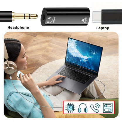 2pcs/lot Type-C USB-C Female to 3.5mm Male & Female Audio AUX & MIC Sound Card 16bit 48kHz Adapter Compatible with Laptop Tablet Phone