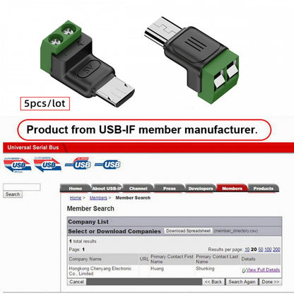 5pcs/set DIY OEM Micro USB 5Pin Male Connector to 2Pin Terminal DIY OEM Repair Solderless Connector DC 5V Power