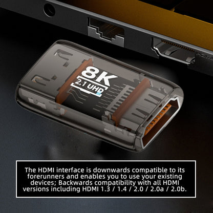 HDMI Female to HDMI 2.1 Female UHD Extension Adapter Extender Transparent with Smart LED Light Support 8K 60hz HDTV