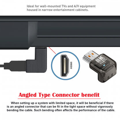 Up Angled 90 Degree HDMI Male to HDMI 2.1 Female UHD Extension Adapter Extender Transparent with Smart LED 8K 60hz HDTV