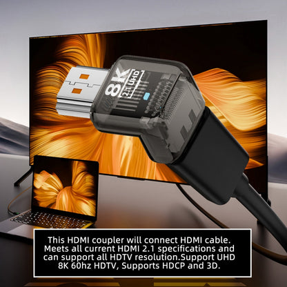 Up Angled 90 Degree HDMI Male to HDMI 2.1 Female UHD Extension Adapter Extender Transparent with Smart LED 8K 60hz HDTV