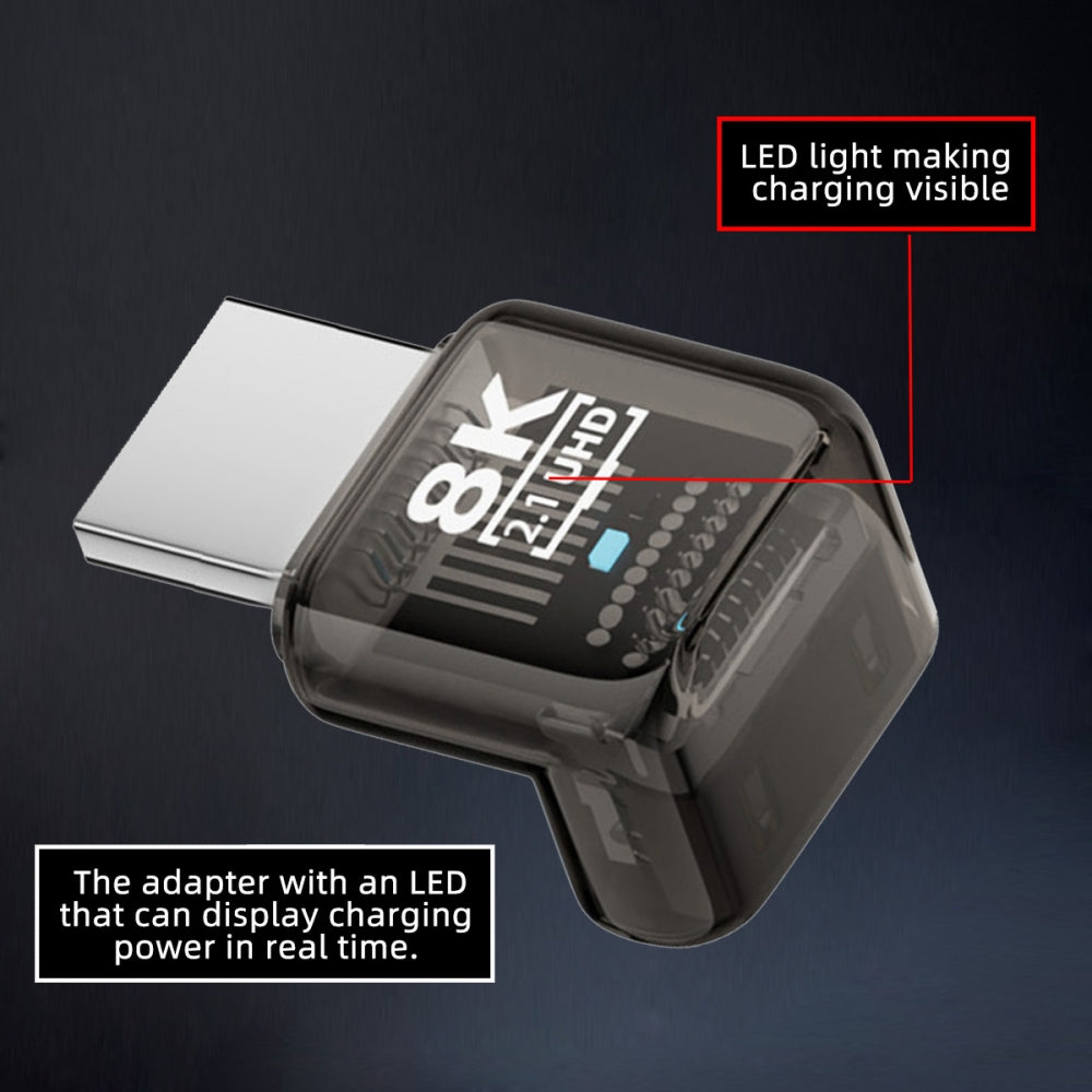 Down Angled 90 Degree HDMI Male to HDMI 2.1 Female UHD Extension Adapter Extender Transparent with Smart LED 8K 60hz HDTV