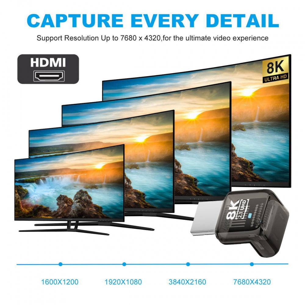 Down Angled 90 Degree HDMI Male to HDMI 2.1 Female UHD Extension Adapter Extender Transparent with Smart LED 8K 60hz HDTV
