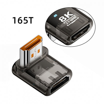 Down Angled 90 Degree Low Profile HDMI Male to HDMI 2.1 Female UHD Extension Adapter Extender Transparent with Smart LED 8K 60hz HDTV