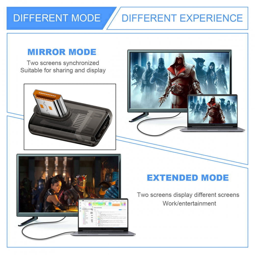 Left Angled 90 Degree Low Profile HDMI Male to HDMI 2.1 Female UHD Extension Adapter Extender Transparent with Smart LED 8K 60hz HDTV