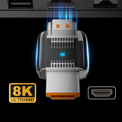 HDMI Male to HDMI 2.1 Male UHD Extension Adapter Extender Transparent with Smart LED Light Support 8K 60hz HDTV
