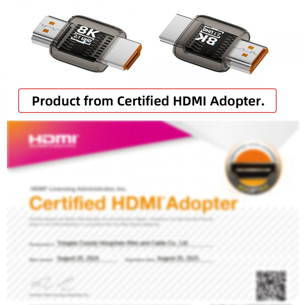 HDMI Male to HDMI 2.1 Male UHD Extension Adapter Extender Transparent with Smart LED Light Support 8K 60hz HDTV
