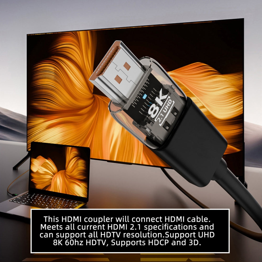 HDMI Male to HDMI 2.1 Male UHD Extension Adapter Extender Transparent with Smart LED Light Support 8K 60hz HDTV