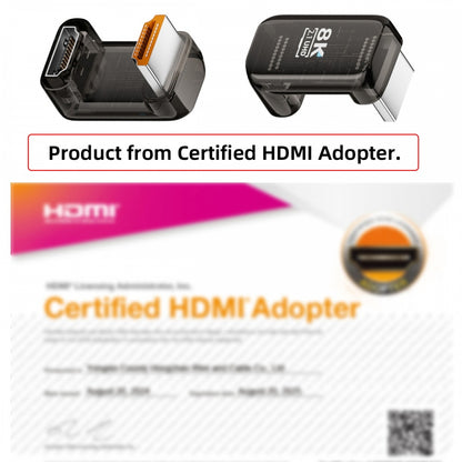 Down Angled 360 Degree Opposite U Shape Back HDMI Male to HDMI 2.1 Female UHD Extension Adapter Extender Transparent with Smart LED 8K 60hz HDTV