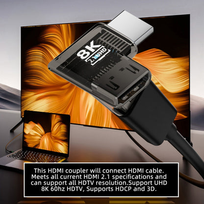 Right Angled 90 Degree Horizontal HDMI Male to HDMI 2.1 Female UHD Extension Adapter Extender Transparent with Smart LED 8K 60hz HDTV