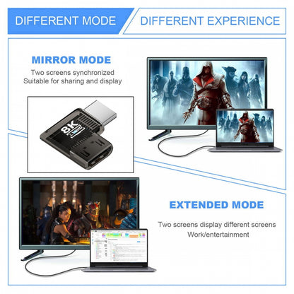 Right Angled 90 Degree Horizontal HDMI Male to HDMI 2.1 Female UHD Extension Adapter Extender Transparent with Smart LED 8K 60hz HDTV