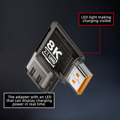 Left Angled 90 Degree Horizontal HDMI Male to HDMI 2.1 Female UHD Extension Adapter Extender Transparent with Smart LED 8K 60hz HDTV
