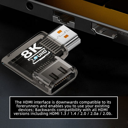 Left Angled 90 Degree Horizontal HDMI Male to HDMI 2.1 Female UHD Extension Adapter Extender Transparent with Smart LED 8K 60hz HDTV