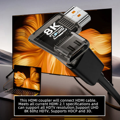 Left Angled 90 Degree Horizontal HDMI Male to HDMI 2.1 Female UHD Extension Adapter Extender Transparent with Smart LED 8K 60hz HDTV