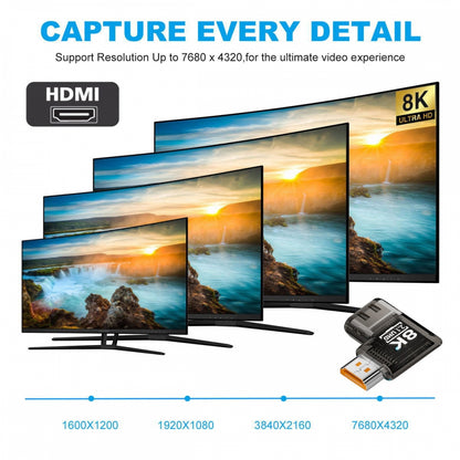 Left Angled 90 Degree Horizontal HDMI Male to HDMI 2.1 Female UHD Extension Adapter Extender Transparent with Smart LED 8K 60hz HDTV