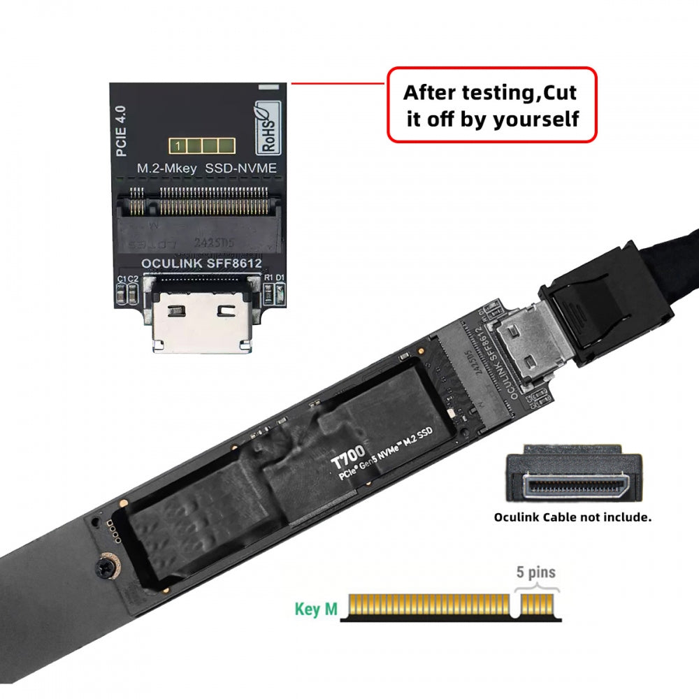 Oculink SFF-8612 SFF-8611 to M.2 NGFF M-Key to NVME PCIe SSD 2230 2280 22110 SSD PCBA Adapter for Mainboard