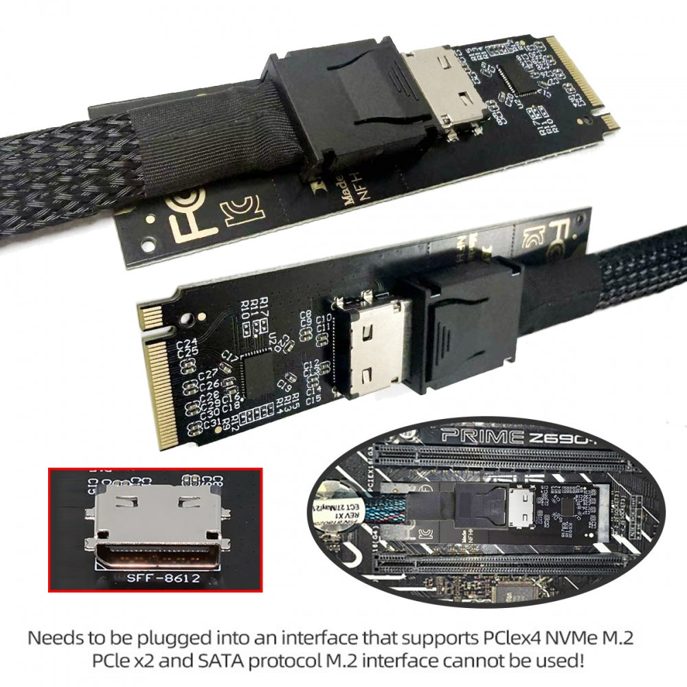 2280 PCI-E4.0 M.2 M-key NVME to Oculink SFF-8612 SFF-8611 Host Adapter with Linear Redriver for U.2 SSD eGPU over Long Cable Lengths