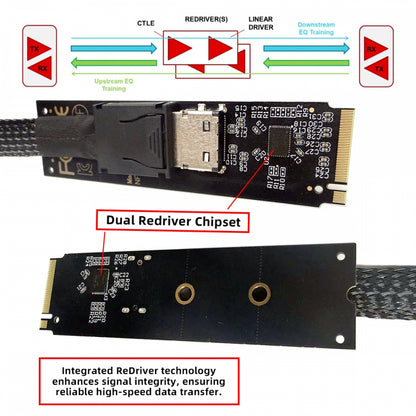 2280 PCI-E4.0 M.2 M-key NVME to Oculink SFF-8612 SFF-8611 Host Adapter with Linear Redriver for U.2 SSD eGPU over Long Cable Lengths
