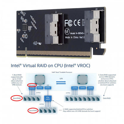 Low Profile Slimline Dual SFF-8654 8X 74Pin to PCIE 16X Express 3.0 PCIE4.0 Raid Card VROC Raid0 Hyper Adapter