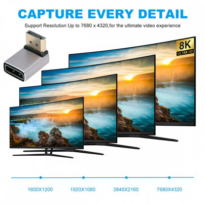Down Angled DisplayPort 1.4 Male to DP Female 8K 60hz Adapter Ultra-HD UHD 4K 144hz 90 Degree for Video PC Laptop Monitor