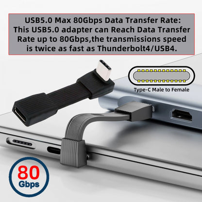 USB5.0 80Gbps Flat Slim FPC Male to Female Extension Cable Up Angled 90 Degree 240W 16K 8K 60Hz 5K Compatible with 40Gbps USB4.0 Thunderbolt3/4/5