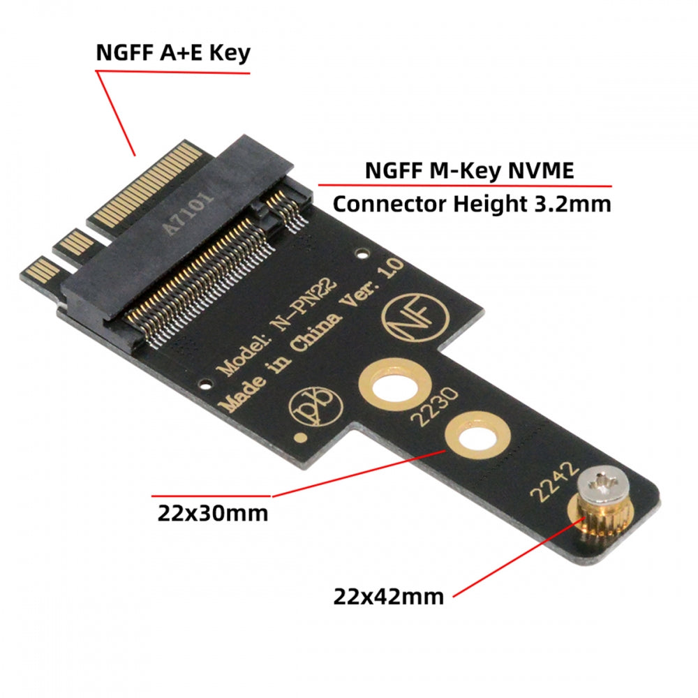 2230 NGFF A+E-Key Male to NVME M-key Female Extension Adapter for Laptop Mainboard SSD 2230 2242