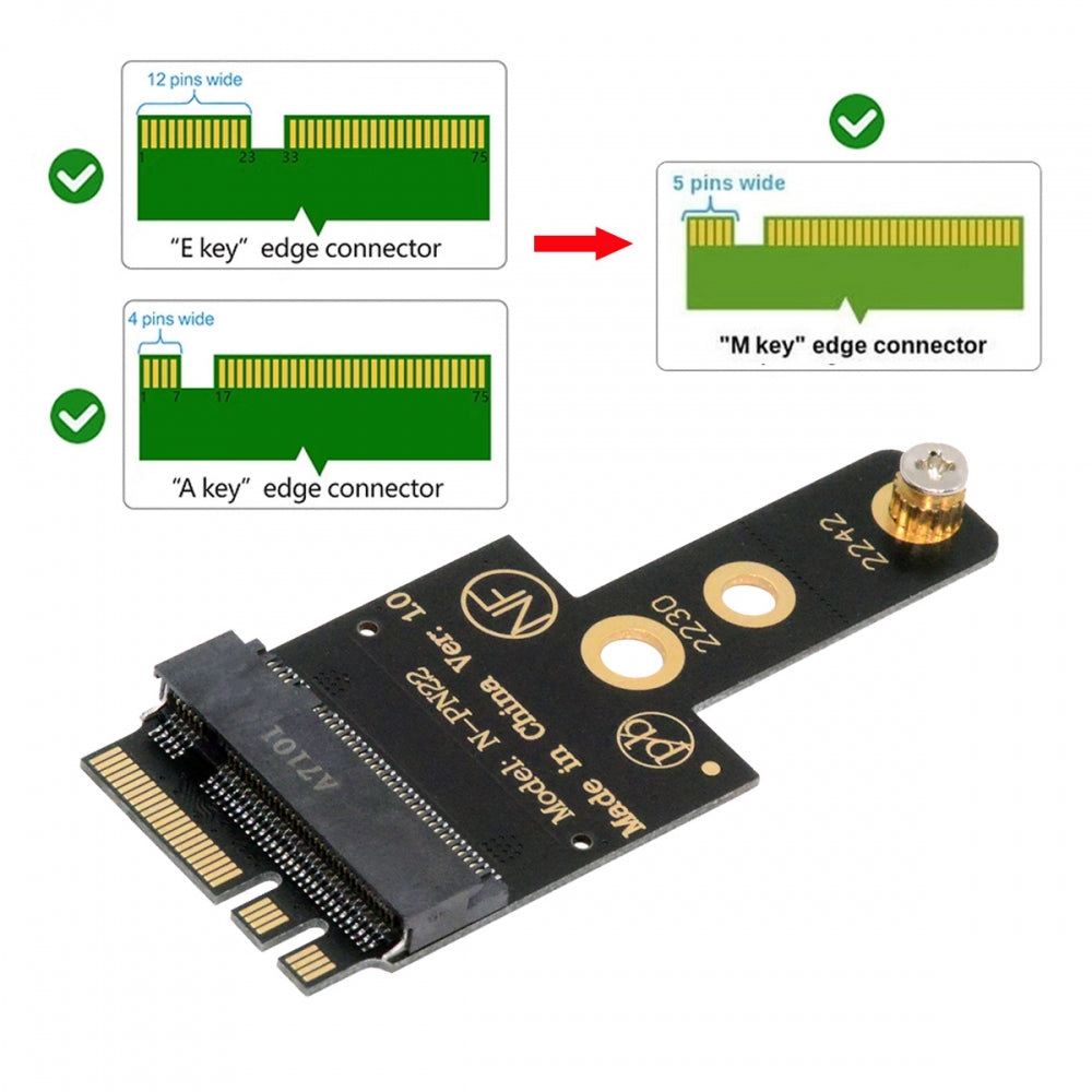2230 NGFF A+E-Key Male to NVME M-key Female Extension Adapter for Laptop Mainboard SSD 2230 2242