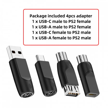 4pcs/lot USB 2.0 Type-A Type-C USB-C to PS2 Keyboard PS/2 Mouse Male to Female Adapter Mini-Din 6Pin