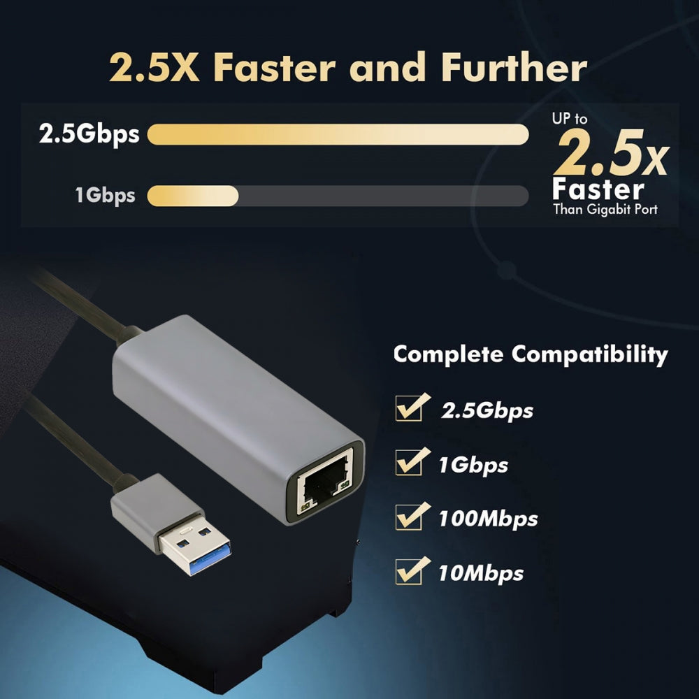 2500Mbps 2.5Gbps to USB3.0 Type-A GBE Gigabit 1000Mbps Ethernet Network LAN Cable Adapter for Desktop Motherboard