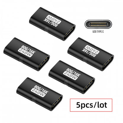 5pcs/lot USB5.0 80Gbps Female to Female Extension Adapter with 240W 16K 8K 5K Compatible with USB4.0 Thunderbolt3/4/5