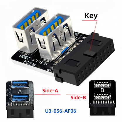 Forward Angled Dual USB 3.0 Type-A Female to Motherboard 20/19 Pin Box Header Slot Adapter 10Gbps Vertical Type Card 90 Degree